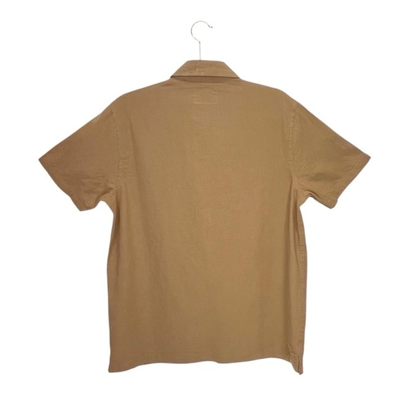 Folk Men's Size Small Maze Short Sleeve Cotton Linen Shirt Button Up Tan New NWT - Picture 2 of 5